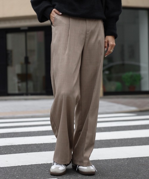 Bonjour Sagan（ボンジュールサガン）の「杢調タックワイドパンツ（その他パンツ・レディース・ライトベージュ/チャコールグレー/モカ・M/MT）」の3枚目の写真