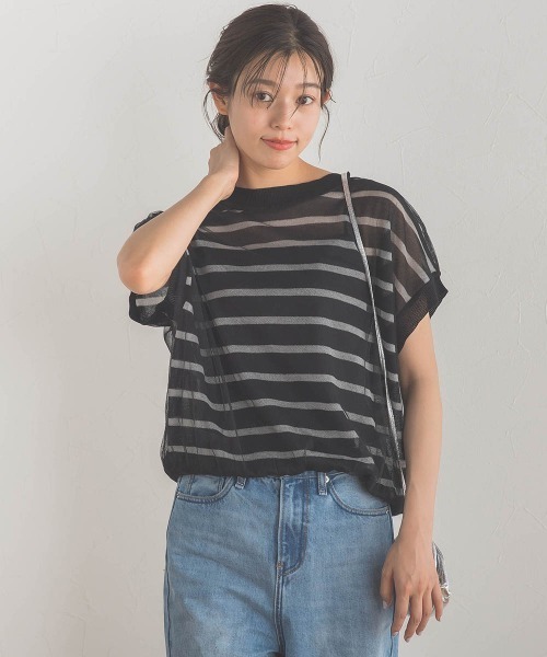 Droite lautreamont(ドロワットロートレアモン)の「シアーチュールニット≪手洗い可能≫(ニット/セーター・レディース・ブラック系その他/オフホワイト/ブラック・M)」の3枚目の写真