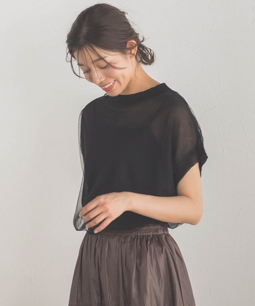 Droite lautreamont(ドロワットロートレアモン)の「シアーチュールニット≪手洗い可能≫(ニット/セーター・レディース・ブラック系その他/オフホワイト/ブラック・M)」の1枚目の写真