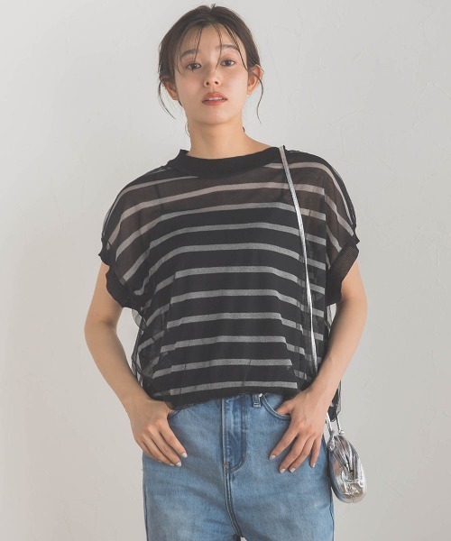 Droite lautreamont(ドロワットロートレアモン)の「シアーチュールニット≪手洗い可能≫(ニット/セーター・レディース・ブラック系その他/オフホワイト/ブラック・M)」の21枚目の写真