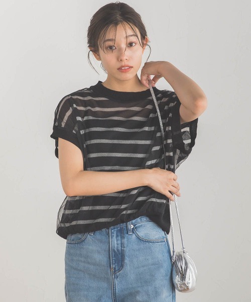 Droite lautreamont(ドロワットロートレアモン)の「シアーチュールニット≪手洗い可能≫(ニット/セーター・レディース・ブラック系その他/オフホワイト/ブラック・M)」の22枚目の写真