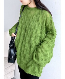 モヘアタッチもこもこ編みシアープルオーバー