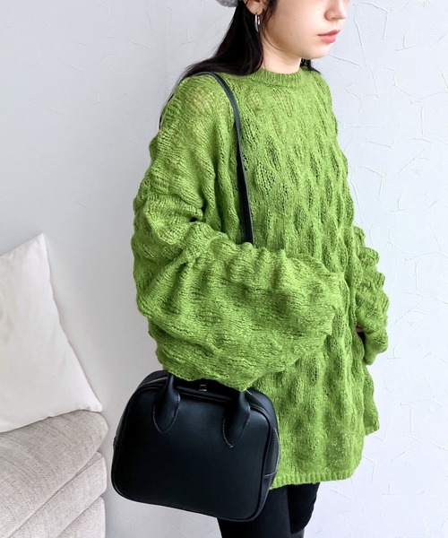 reca(レカ)の「モヘアタッチもこもこ編みシアープルオーバー(ニット/セーター・レディース・チャコールグレー/グリーン/キナリ・FREE)」の8枚目の写真