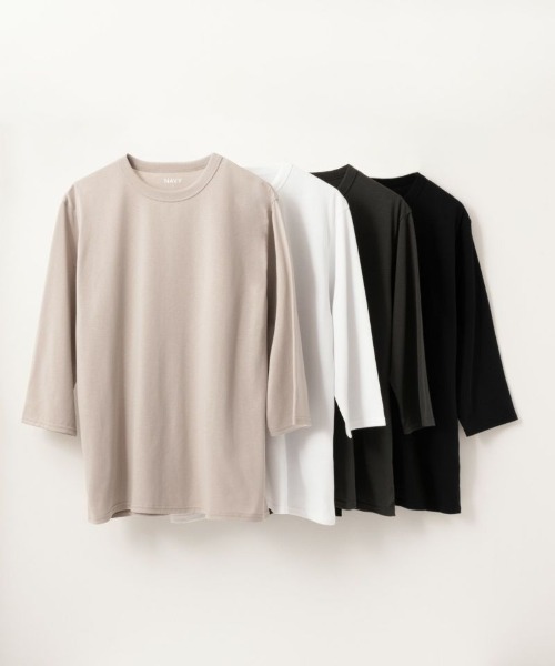 NAVY(ネイビー)の「【ベーシック】クルーネック7分袖Tシャツ(Tシャツ/カットソー・メンズ・ブラック/グレイッシュベージュ/チャコールグレー/ホワイト・S/M/L/XL)」の10枚目の写真