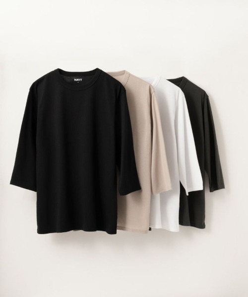 NAVY(ネイビー)の「【ベーシック】クルーネック7分袖Tシャツ(Tシャツ/カットソー・メンズ・ブラック/グレイッシュベージュ/チャコールグレー/ホワイト・S/M/L/XL)」の8枚目の写真