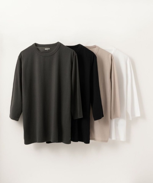 NAVY(ネイビー)の「【ベーシック】クルーネック7分袖Tシャツ(Tシャツ/カットソー・メンズ・ブラック/グレイッシュベージュ/チャコールグレー/ホワイト・S/M/L/XL)」の9枚目の写真