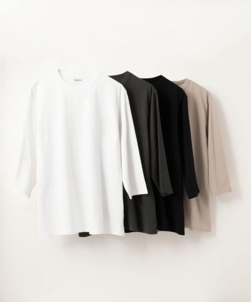 NAVY(ネイビー)の「【ベーシック】クルーネック7分袖Tシャツ(Tシャツ/カットソー・メンズ・ブラック/グレイッシュベージュ/チャコールグレー/ホワイト・S/M/L/XL)」の7枚目の写真