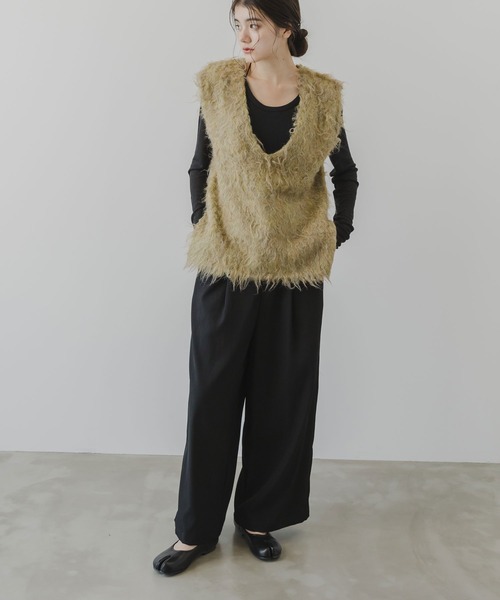 rectangle（レクタングル）の「ミックスカラーシャギーVネックベスト（ベスト・レディース・グリーン系/オレンジ系/グレー系・FREE）」の10枚目の写真