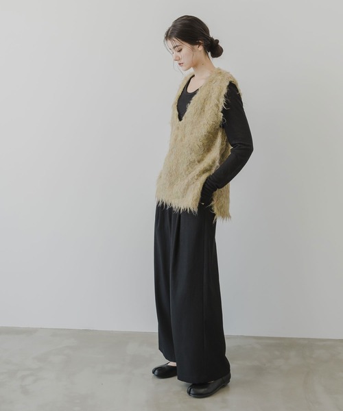 rectangle（レクタングル）の「ミックスカラーシャギーVネックベスト（ベスト・レディース・グリーン系/オレンジ系/グレー系・FREE）」の11枚目の写真