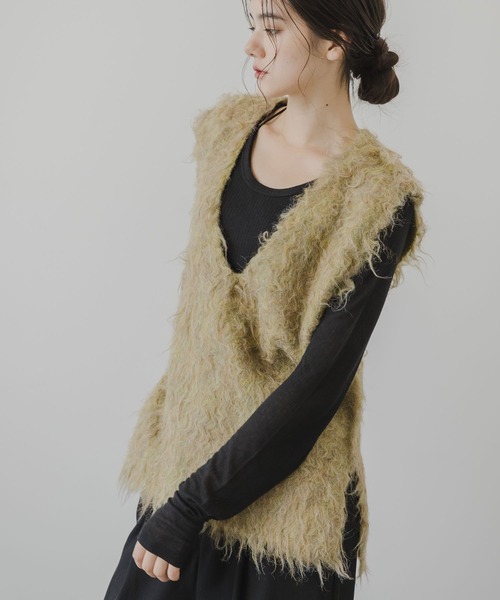 rectangle（レクタングル）の「ミックスカラーシャギーVネックベスト（ベスト・レディース・グリーン系/オレンジ系/グレー系・FREE）」の12枚目の写真