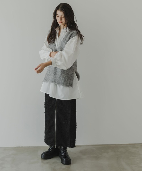 rectangle（レクタングル）の「ミックスカラーシャギーVネックベスト（ベスト・レディース・グリーン系/オレンジ系/グレー系・FREE）」の5枚目の写真