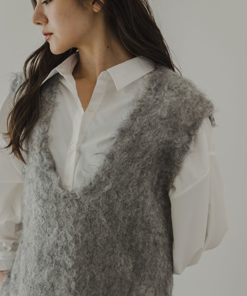 rectangle（レクタングル）の「ミックスカラーシャギーVネックベスト（ベスト・レディース・グリーン系/オレンジ系/グレー系・FREE）」の7枚目の写真