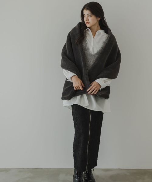 rectangle（レクタングル）の「ミックスカラーシャギーVネックベスト（ベスト・レディース・グリーン系/オレンジ系/グレー系・FREE）」の8枚目の写真