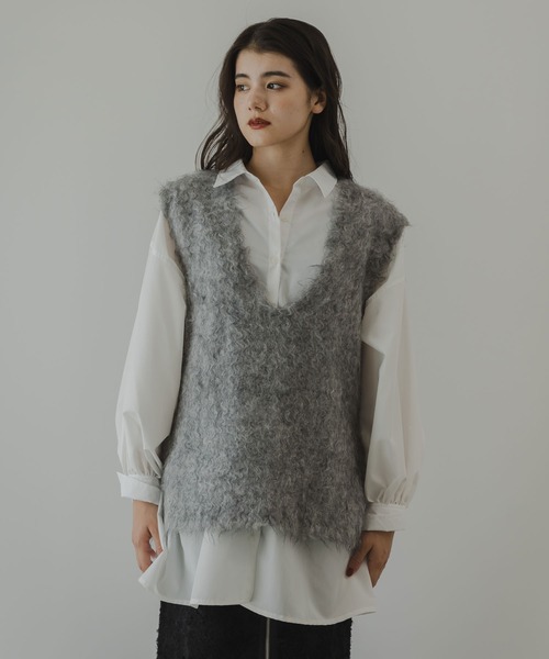 rectangle（レクタングル）の「ミックスカラーシャギーVネックベスト（ベスト・レディース・グリーン系/オレンジ系/グレー系・FREE）」の19枚目の写真