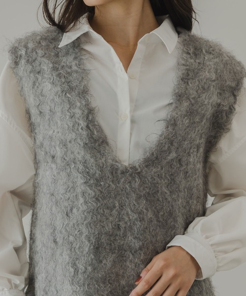 rectangle（レクタングル）の「ミックスカラーシャギーVネックベスト（ベスト・レディース・グリーン系/オレンジ系/グレー系・FREE）」の22枚目の写真