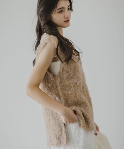 rectangle（レクタングル）の「ミックスカラーシャギーVネックベスト（ベスト・レディース・グリーン系/オレンジ系/グレー系・FREE）」の16枚目の写真