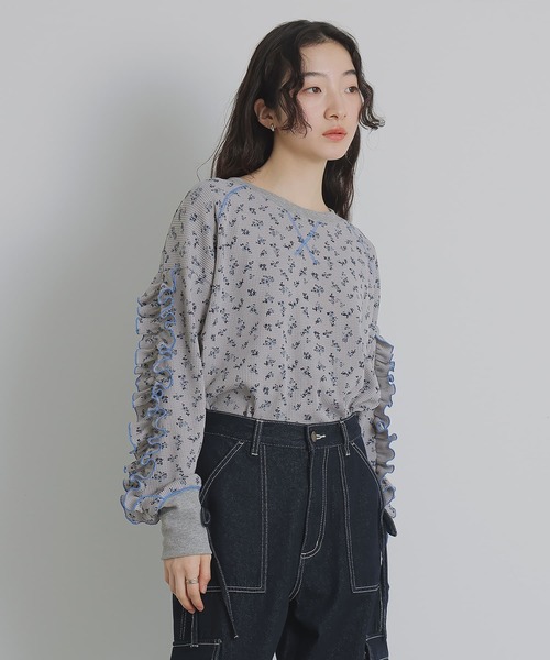 somari imagination（ソマリ イマジネーション）の「『花柄サーマルカットソー』（Tシャツ/カットソー・レディース・オフホワイト/杢グレー・FREE）」の6枚目の写真