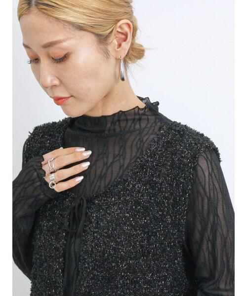 Samansa Mos2 blue（サマンサモスモスブルー）の「シアージャカードロンT（Tシャツ/カットソー・レディース・キナリ/オフホワイト/ブラック・F）」の13枚目の写真