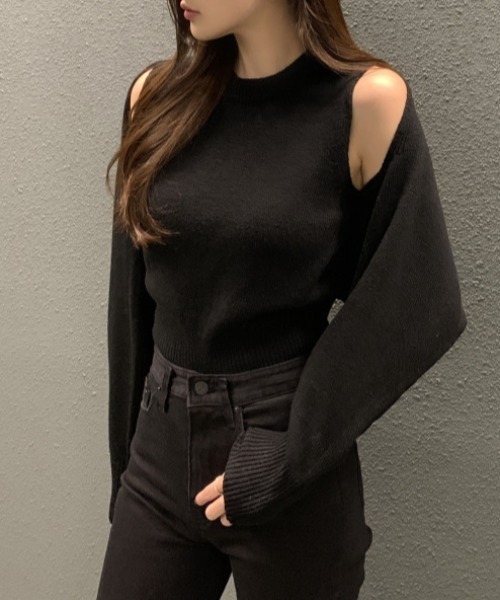 FREE STYLISTS(フリー スタイリスト)の「YUGA_YGMC ノースリーブインナー+ ボレロ ニットトップス(ニット/セーター・レディース・ブラック/オフホワイト/ライトグレー・FREE)」の1枚目の写真