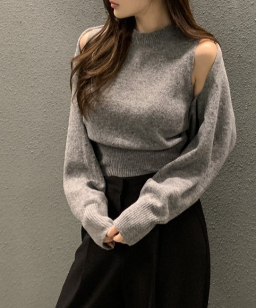 FREE STYLISTS(フリー スタイリスト)の「YUGA_YGMC ノースリーブインナー+ ボレロ ニットトップス(ニット/セーター・レディース・ブラック/オフホワイト/ライトグレー・FREE)」の11枚目の写真