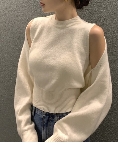 FREE STYLISTS(フリー スタイリスト)の「YUGA_YGMC ノースリーブインナー+ ボレロ ニットトップス(ニット/セーター・レディース・ブラック/オフホワイト/ライトグレー・FREE)」の4枚目の写真
