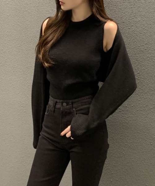 FREE STYLISTS(フリー スタイリスト)の「YUGA_YGMC ノースリーブインナー+ ボレロ ニットトップス(ニット/セーター・レディース・ブラック/オフホワイト/ライトグレー・FREE)」の8枚目の写真