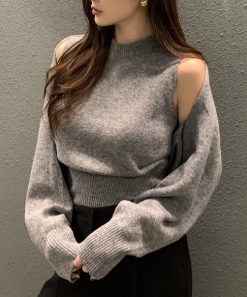 FREE STYLISTS(フリー スタイリスト)の「YUGA_YGMC ノースリーブインナー+ ボレロ ニットトップス(ニット/セーター・レディース・ブラック/オフホワイト/ライトグレー・FREE)」の14枚目の写真
