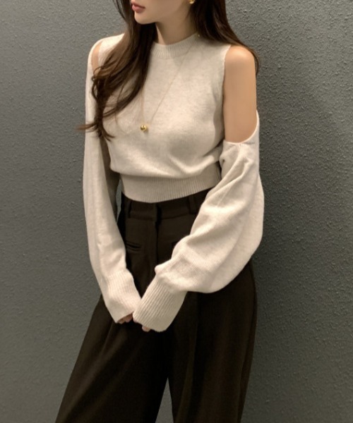 FREE STYLISTS(フリー スタイリスト)の「YUGA_YGMC ノースリーブインナー+ ボレロ ニットトップス(ニット/セーター・レディース・ブラック/オフホワイト/ライトグレー・FREE)」の15枚目の写真