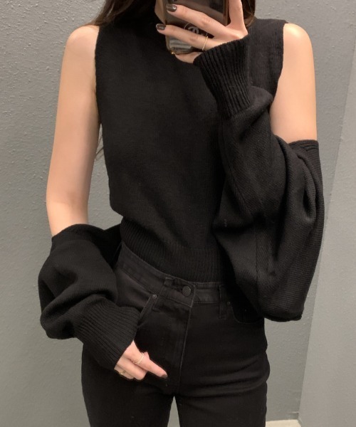 FREE STYLISTS(フリー スタイリスト)の「YUGA_YGMC ノースリーブインナー+ ボレロ ニットトップス(ニット/セーター・レディース・ブラック/オフホワイト/ライトグレー・FREE)」の9枚目の写真