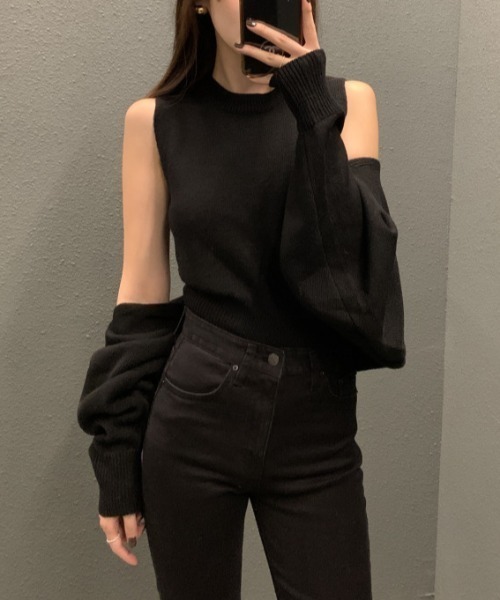 FREE STYLISTS(フリー スタイリスト)の「YUGA_YGMC ノースリーブインナー+ ボレロ ニットトップス(ニット/セーター・レディース・ブラック/オフホワイト/ライトグレー・FREE)」の21枚目の写真