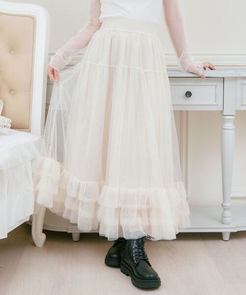 ems excite(エムズエキサイト)の「裾ボリュームチュールSK(スカート・レディース・ブラック/ナチュラル/ピンク・FREE)」の12枚目の写真