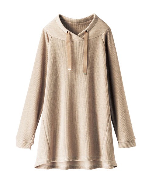 BELLUNA PLUS(ベルーナ)の「あぜ調裏起毛素材ワイドネックチュニック(チュニック・レディース・ターコイズブルー/チャコール/オレンジ/グレイッシュベージュ・X-LARGE/LARGE/MEDIUM)」の7枚目の写真