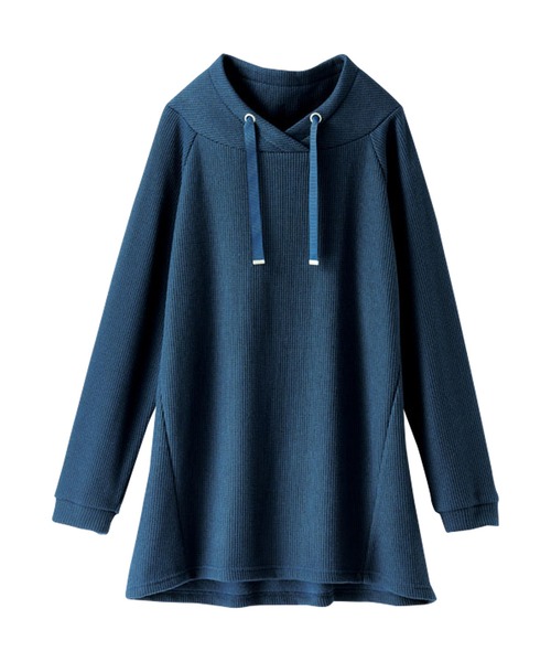 BELLUNA PLUS(ベルーナ)の「あぜ調裏起毛素材ワイドネックチュニック(チュニック・レディース・ターコイズブルー/チャコール/オレンジ/グレイッシュベージュ・X-LARGE/LARGE/MEDIUM)」の8枚目の写真