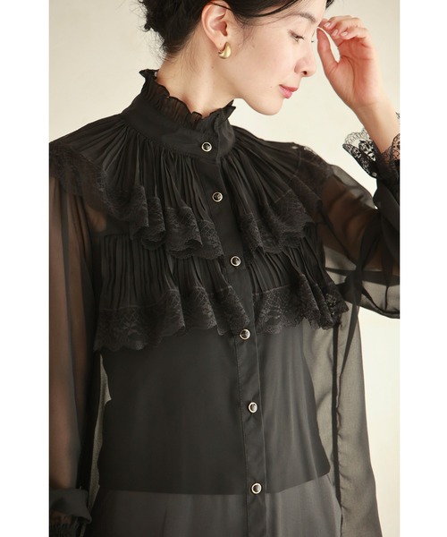 完売品　24SS イエナ シアープリーツブラウス　立体フリル　ジャカード　黒　F 完売品 24SS イエナ シアープリーツブラウス 立体フリル ジャ