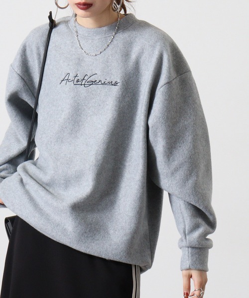 FUNALIVE（ファンアライブ）の「両面起毛オーバーサイズロゴ刺繍トレーナー（スウェット・メンズ・ダークブルー/スミクロ/ホワイト/ブラック系その他2/ブラック/ヘザーグレー/杢グレー/ホワイト系その他2/ブラック系その他3/グレイッシュブルー/ホワイト系その他3/ライトカーキ・M/L/LL）」の9枚目の写真