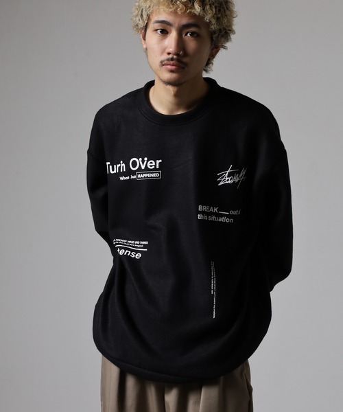 FUNALIVE（ファンアライブ）の「両面起毛オーバーサイズロゴ刺繍トレーナー（スウェット・メンズ・ダークブルー/スミクロ/ホワイト/ブラック系その他2/ブラック/ヘザーグレー/杢グレー/ホワイト系その他2/ブラック系その他3/グレイッシュブルー/ホワイト系その他3/ライトカーキ・M/L/LL）」の7枚目の写真