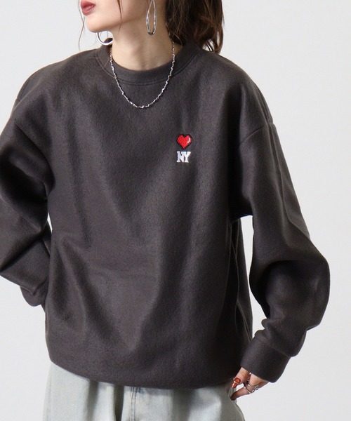 FUNALIVE（ファンアライブ）の「両面起毛オーバーサイズロゴ刺繍トレーナー（スウェット・メンズ・ダークブルー/スミクロ/ホワイト/ブラック系その他2/ブラック/ヘザーグレー/杢グレー/ホワイト系その他2/ブラック系その他3/グレイッシュブルー/ホワイト系その他3/ライトカーキ・M/L/LL）」の14枚目の写真