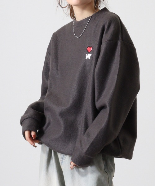 FUNALIVE（ファンアライブ）の「両面起毛オーバーサイズロゴ刺繍トレーナー（スウェット・メンズ・ダークブルー/スミクロ/ホワイト/ブラック系その他2/ブラック/ヘザーグレー/杢グレー/ホワイト系その他2/ブラック系その他3/グレイッシュブルー/ホワイト系その他3/ライトカーキ・M/L/LL）」の15枚目の写真