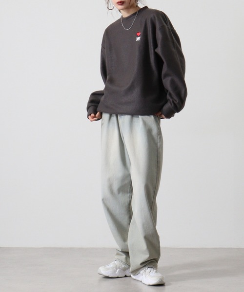 FUNALIVE（ファンアライブ）の「両面起毛オーバーサイズロゴ刺繍トレーナー（スウェット・メンズ・ダークブルー/スミクロ/ホワイト/ブラック系その他2/ブラック/ヘザーグレー/杢グレー/ホワイト系その他2/ブラック系その他3/グレイッシュブルー/ホワイト系その他3/ライトカーキ・M/L/LL）」の17枚目の写真