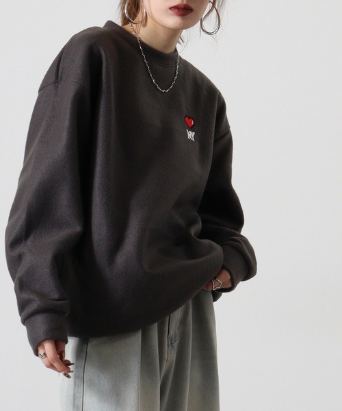 FUNALIVE（ファンアライブ）の「両面起毛オーバーサイズロゴ刺繍トレーナー（スウェット・メンズ・ダークブルー/スミクロ/ホワイト/ブラック系その他2/ブラック/ヘザーグレー/杢グレー/ホワイト系その他2/ブラック系その他3/グレイッシュブルー/ホワイト系その他3/ライトカーキ・M/L/LL）」の16枚目の写真