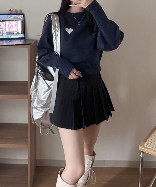 nemne store（ネンネストア）の「《Delfy》ロングリブハートニット（ニット/セーター・レディース・ブルー系/ブラウン/グレー系/アイボリー/ネイビー・SMALL/MEDIUM）」の4枚目の写真