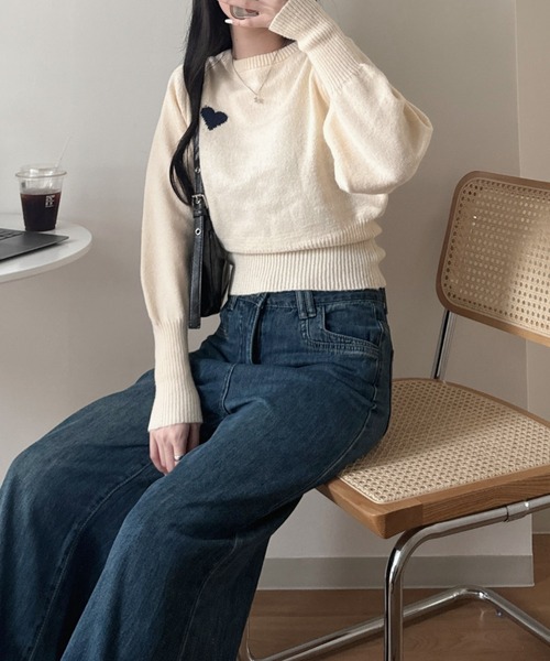 nemne store（ネンネストア）の「《Delfy》ロングリブハートニット（ニット/セーター・レディース・ブルー系/ブラウン/グレー系/アイボリー/ネイビー・SMALL/MEDIUM）」の7枚目の写真
