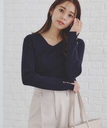 index（インデックス）の「《6color/S-LLsize》ラメ混Vネックニット【洗濯機洗い可】（ニット/セーター）」