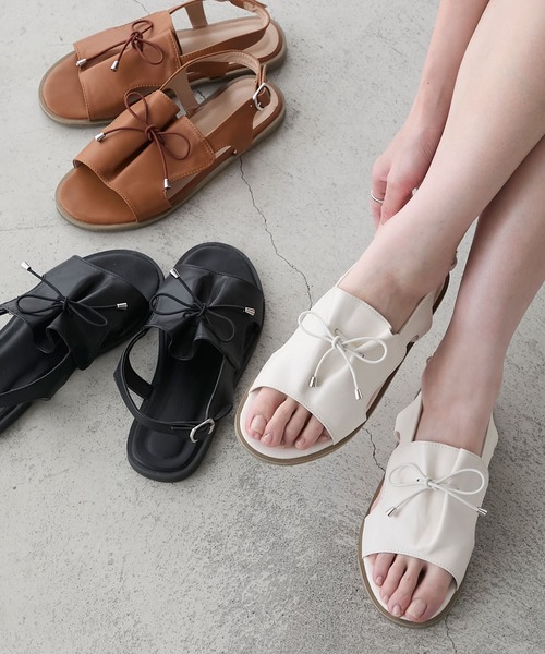 BONLECILL（ボンルシール）の「リボンドロストギャザーサンダル（サンダル・レディース・ブラック/アイボリー/キャメル・S/M/L）」の19枚目の写真