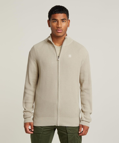 G-STAR（ジースター）の「SERRATED FULL ZIP KNIT/ワンポイントロゴフルジップコットンニットセーター（ニット/セーター・メンズ・ダークグレー/ベージュ系その他・LARGE/MEDIUM/SMALL）」の2枚目の写真