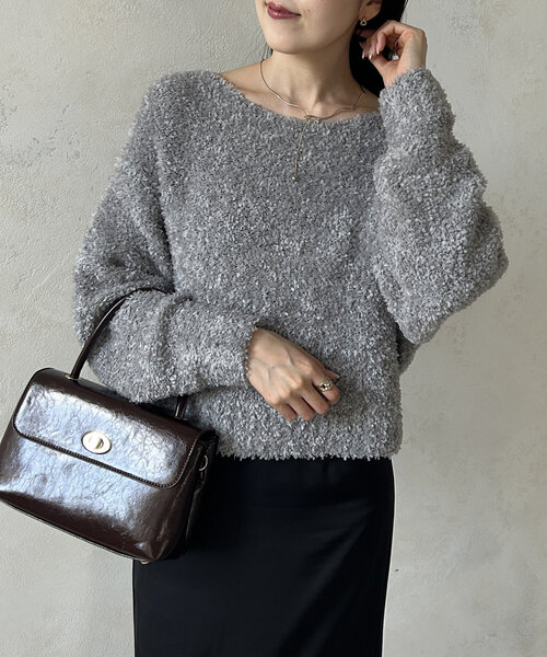 Thevon（ゼボン）の「リボンヤーンショートニット（ニット/セーター・レディース・ベージュ/ピンク/アイボリー/グレー・FREE）」の2枚目の写真