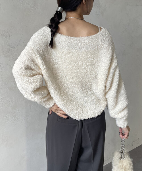 Thevon（ゼボン）の「リボンヤーンショートニット（ニット/セーター・レディース・ベージュ/ピンク/アイボリー/グレー・FREE）」の17枚目の写真