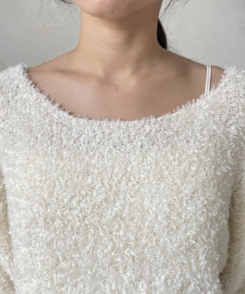 Thevon（ゼボン）の「リボンヤーンショートニット（ニット/セーター・レディース・ベージュ/ピンク/アイボリー/グレー・FREE）」の20枚目の写真