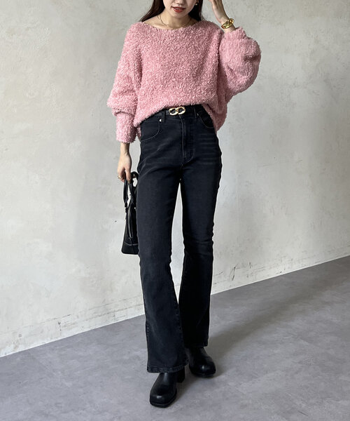 Thevon（ゼボン）の「リボンヤーンショートニット（ニット/セーター・レディース・ベージュ/ピンク/アイボリー/グレー・FREE）」の12枚目の写真