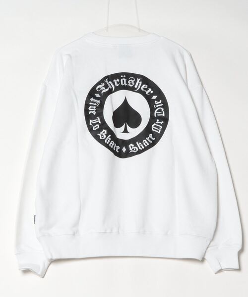 【at】〔THRASHER/スラッシャー〕アソートパターンロゴ プリント＆刺繍 クルーネックスウェット（スウェット）｜THRASHER（スラッシャー）